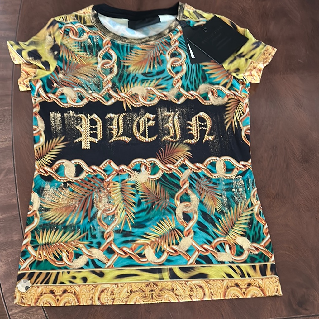 Philipp Plein Chain And Leaf T-Shirt In Black And Gold
